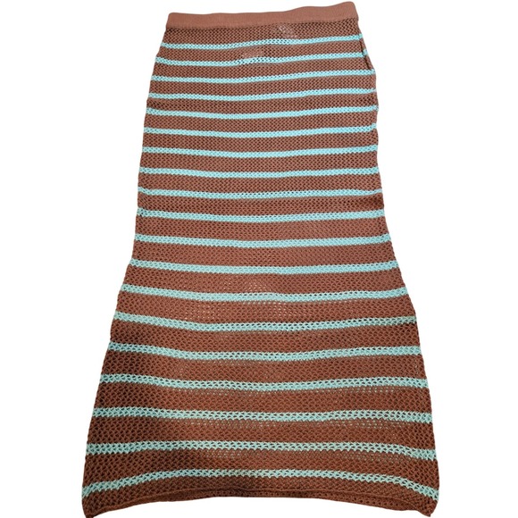 PrettyLittleThing Dresses & Skirts - PrettyLittleThing Women's Maxi Skirt Crochet Stripe Brown Blue Size L